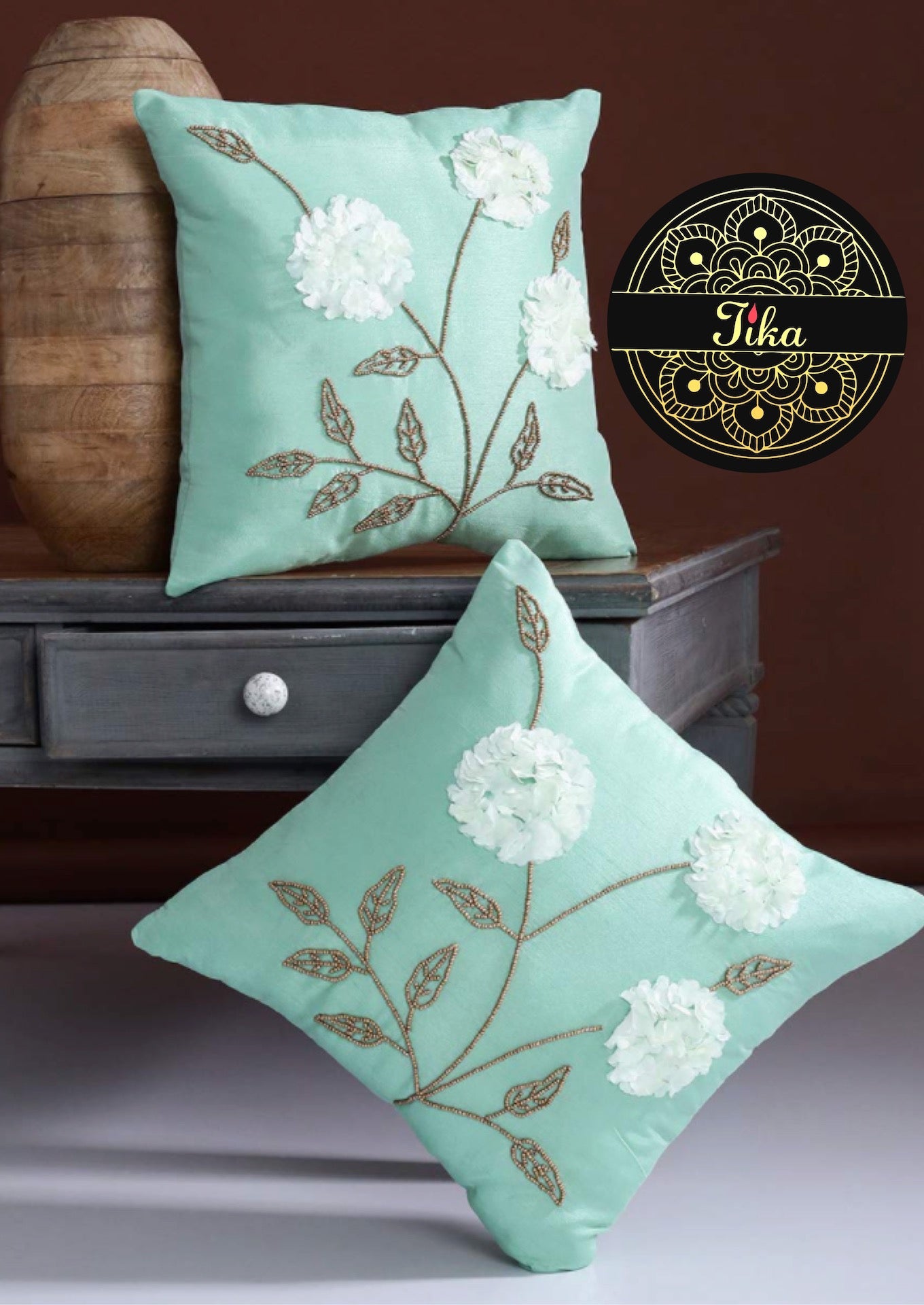 Sea Green with White Flowers