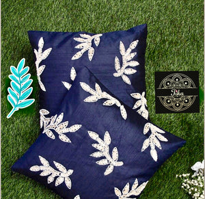 Blue Cushion With Shell Leaves