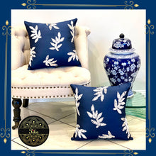 Load image into Gallery viewer, Blue Cushion With Shell Leaves
