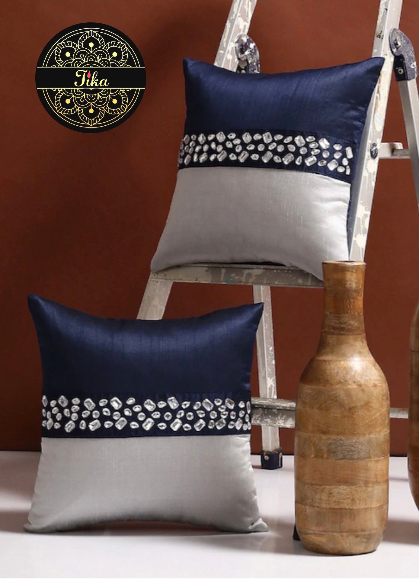 Navy and Silver Embellished Stone